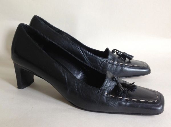 Maribel Calzados Black Leather Mid Heel Business Loafer Court Shoe UK 5 ...