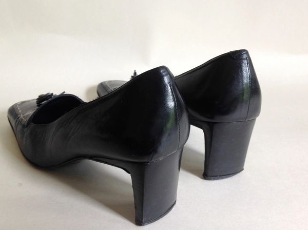 Maribel Calzados Black Leather Mid Heel Business Loafer Court Shoe UK 5 ...