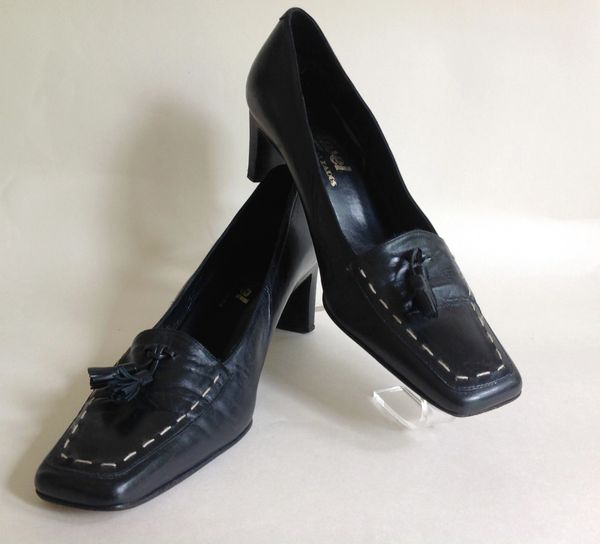 Maribel Calzados Black Leather Mid Heel Business Loafer Court Shoe UK 5 EU 38
