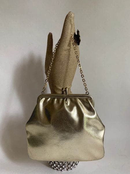 Vintage 1960s Gold Faux Leather Small Evening Bag Chain Strap Ivory ...