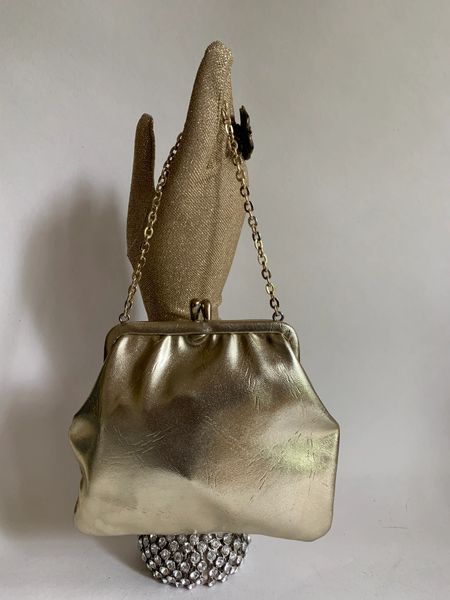 Vintage 1960s Gold Faux Leather Small Evening Bag Chain Strap Ivory ...