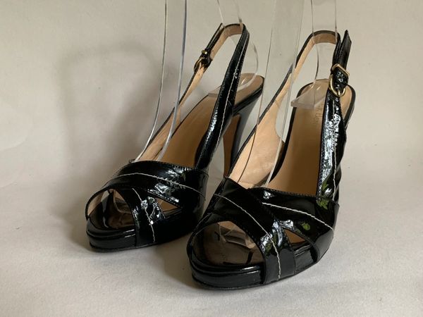 L.K.Bennett Black Patent Leather Slingback Peep Toe Slim High Heel Shoe ...