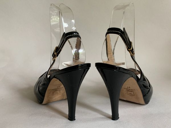 L.K.Bennett Black Patent Leather Slingback Peep Toe Slim High Heel Shoe ...