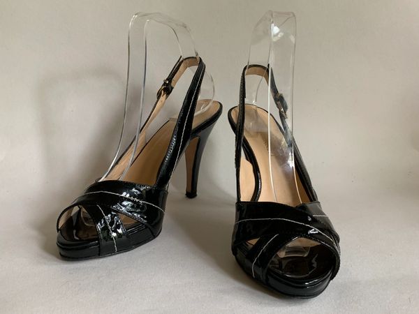L.K.Bennett Black Patent Leather Slingback Peep Toe Slim High Heel Shoe ...