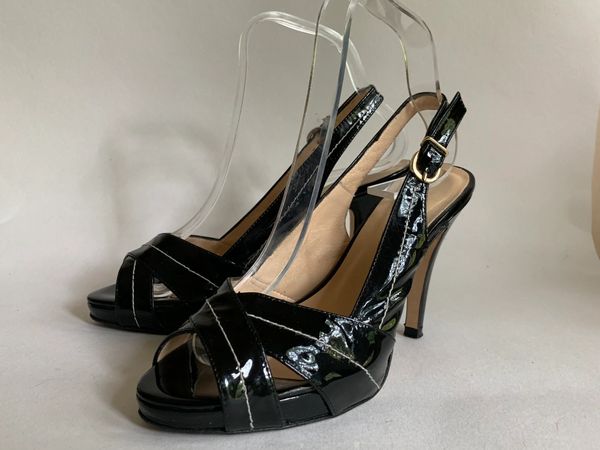 L.K.Bennett Black Patent Leather Slingback Peep Toe Slim High Heel Shoe ...