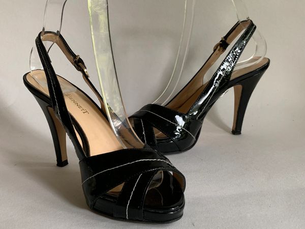 L.K.Bennett Black Patent Leather Slingback Peep Toe Slim High Heel Shoe ...