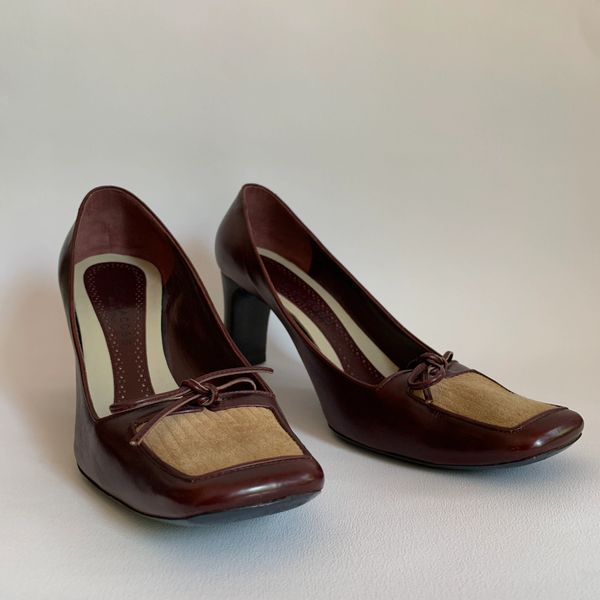 Marc Jacobs Burgundy All Leather 2.75” High Heel Bow Front Court Shoe Size UK 3.5 EU 36.5