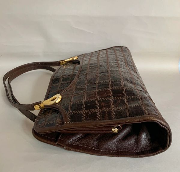 Jane Shilton Brown Exotic Leather 1960s Vintage Handbag With Light Buff ...