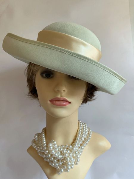 BALFOUR Polyester Pale Green Formal Dress Hat With Rear Flowers Along With Peach Ribbon & Bow
