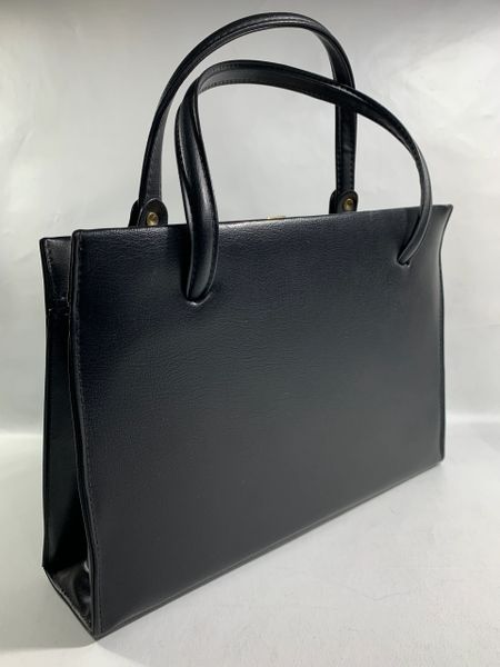 Vintage 1960s Black Synthetic Leather Handbag Satin Lining Hidden Side ...