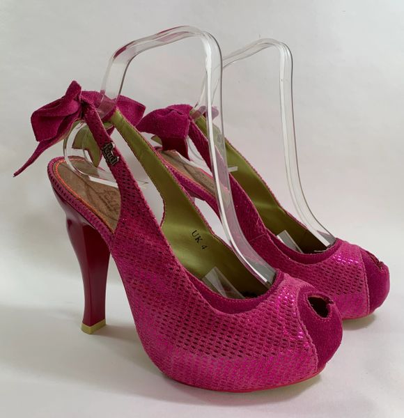 FEUD Handmade 1950s Pin Up Style Peep Toe Slingback Cerise Pink Suede ...