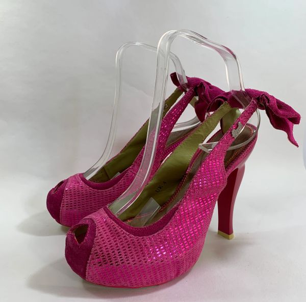 FEUD Handmade 1950s Pin Up Style Peep Toe Slingback Cerise Pink Suede ...