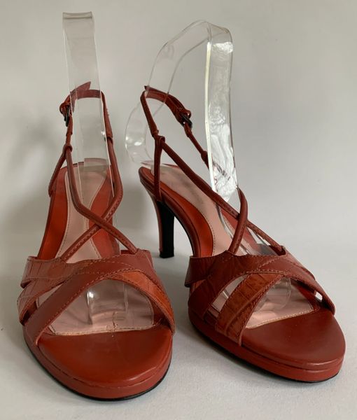 Marks & Spencer Burnt Orange Leather Sling Back 3.25” Stiletto Heel Sandals