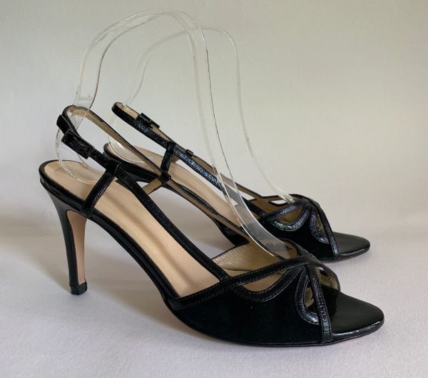 Hobbs Black Suede And Leather Open Toe Slingback 3.5