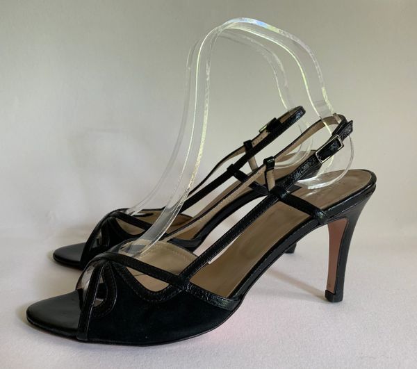 Hobbs Black Suede And Leather Open Toe Slingback 3.5