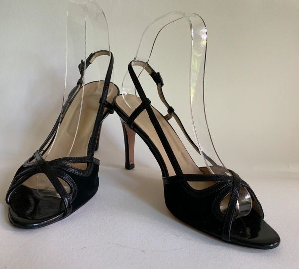 Hobbs Black Suede And Leather Open Toe Slingback 3.5