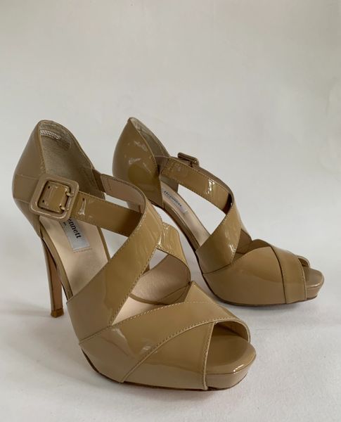 LK Bennett Beige Patent Leather Cross Over Hidden Platform 4.5" Stiletto Shoe Size UK 4.5 EU 37.5