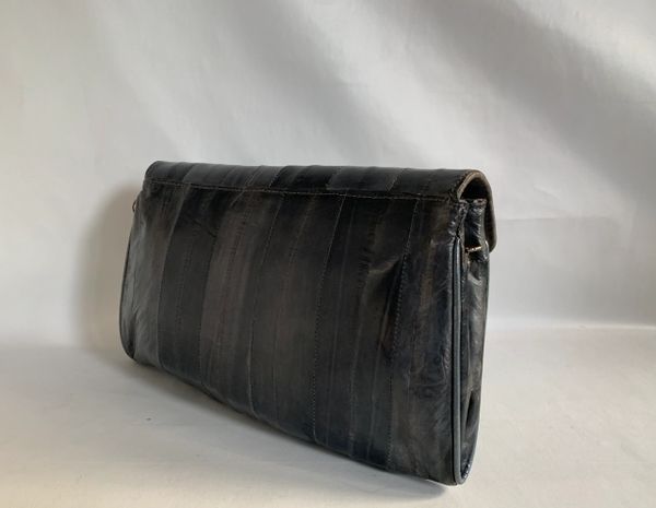 Vintage 1980s Grey Eel Skin Clutch Shoulder Bag With Strap & Grey Suede ...