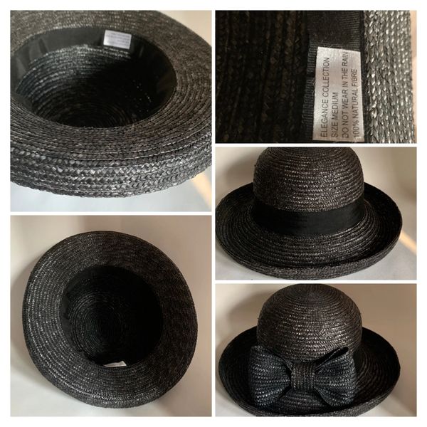 Elegance Collection Black Small Brim Straw Hat Grosgrain Ribbon Straw ...