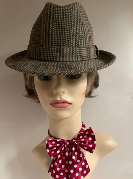 Harrods 100% Wool Sussex Tweed Beige Trilby Stingy Brim Hat Fully Lined Size Small 54cm