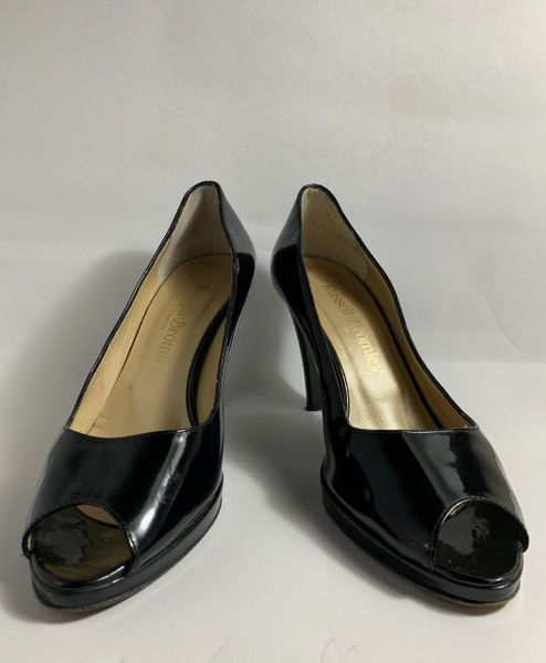 Russell & Bromley Black Patent Leather Peep Toe Court Shoes UK Size 4 ...