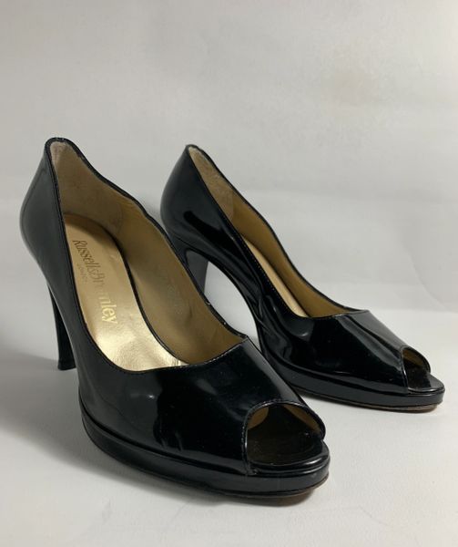 Russell & Bromley Black Patent Leather Peep Toe Court Shoes UK Size 4 EU 37