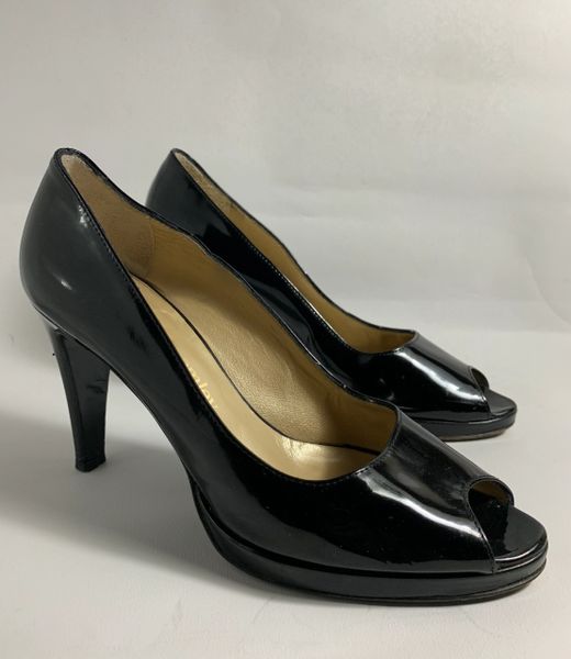 Russell & Bromley Black Patent Leather Peep Toe Court Shoes UK Size 4 ...