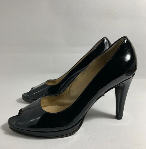 Russell & Bromley Black Patent Leather Peep Toe Court Shoes UK Size 4 ...