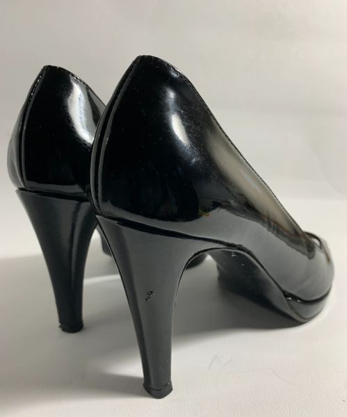 Russell & Bromley Black Patent Leather Peep Toe Court Shoes UK Size 4 EU 37 | Vintage Handbags 