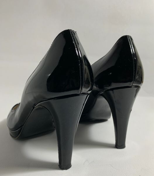 Russell & Bromley Black Patent Leather Peep Toe Court Shoes UK Size 4 ...