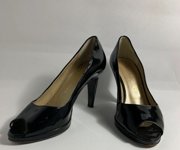 Russell & Bromley Black Patent Leather Peep Toe Court Shoes UK Size 4 ...