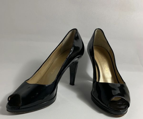 Russell & Bromley Black Patent Leather Peep Toe Court Shoes UK Size 4 EU 37 | Vintage Handbags 