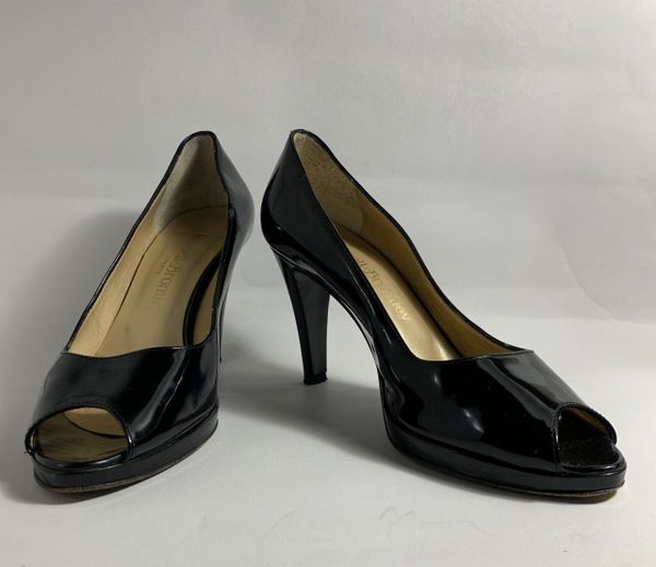 Russell & Bromley Black Patent Leather Peep Toe Court Shoes UK Size 4 ...