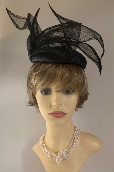 Emma B Balfour Hats Blueish Black Viscose Pillbox Hat With Elaborate Detail To Top