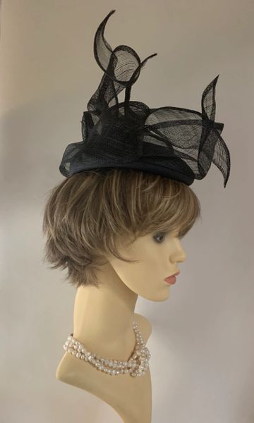 Emma B Balfour Hats Blueish Black Viscose Pillbox Hat With Elaborate ...