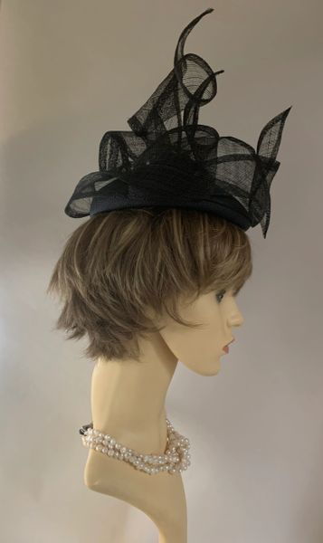 Emma B Balfour Hats Blueish Black Viscose Pillbox Hat With Elaborate ...