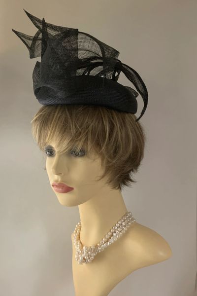 Emma B Balfour Hats Blueish Black Viscose Pillbox Hat With Elaborate ...