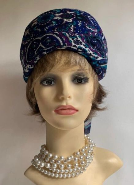 Vintage 1960s Purple Paisley Turban Style Rayon Fabric Hat 22" Fully Lined