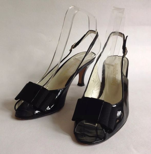 Russell & Bromley Black Patent Leather Slingback Open Shoe Sandal 3" Heel UK 4