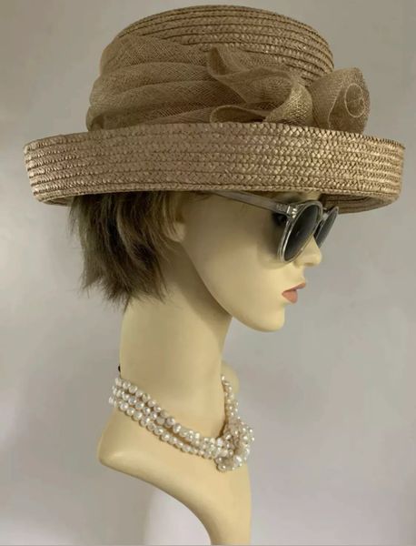 BHS Natural Straw Small Brim Hat With Sinamay Bow and Ribbon Church ...