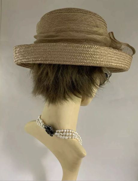 BHS Natural Straw Small Brim Hat With Sinamay Bow and Ribbon Church ...