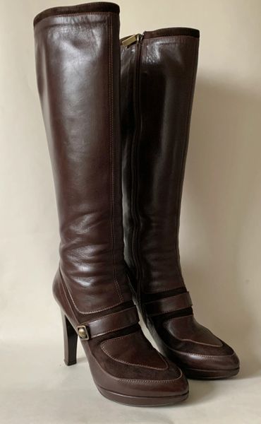 Joseph Brown All Leather Pull On 4.25” Slim High Heel Zip Up Boots Size ...