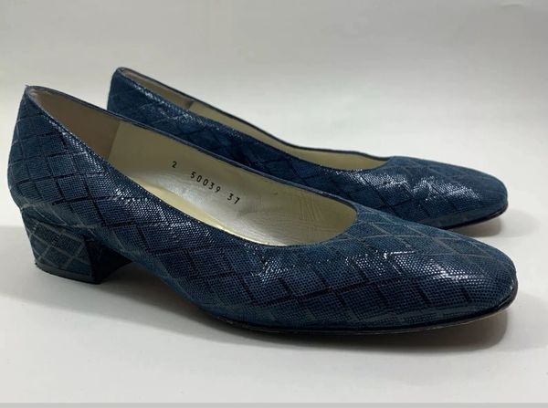 MAGRIT Teal Leather Triangular Pattern Ballet Flats Leather Soles Size ...