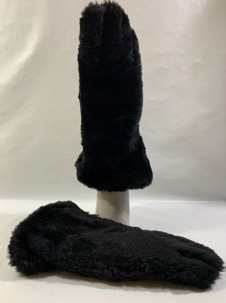 1950s Vintage Black Faux Fur & Leather Flared Gauntlet Gloves Size 7