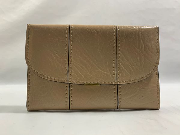 Vintage Beige Leather Clutch Bag Or Large Wallet With Black Leather Lining