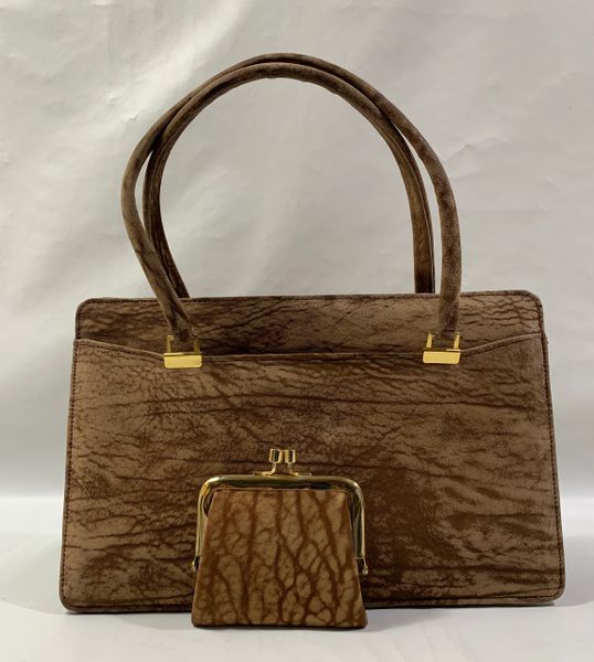 Vintage 1960s 1970s Light Brown Handbag With Dark Brown Leather Interior