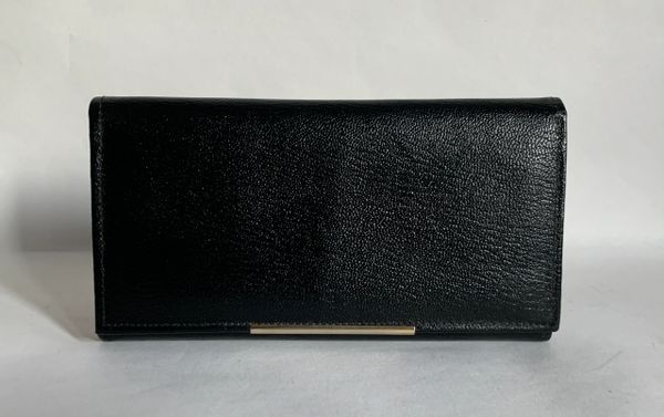 Vintage 1970s Black All Leather Coin Purse Wallet Black Gold Toned ...