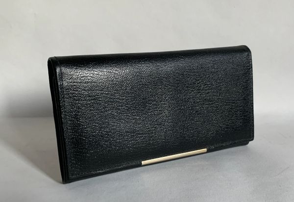 Vintage 1970s Black All Leather Coin Purse Wallet Black Gold Toned Fitting