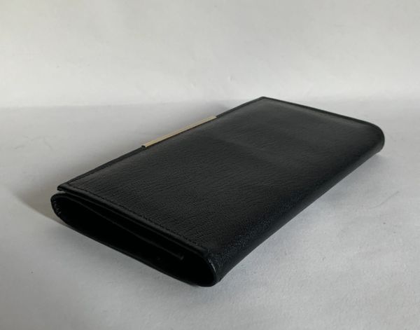 Vintage 1970s Black All Leather Coin Purse Wallet Black Gold Toned ...