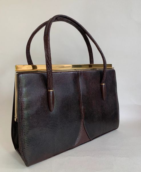 Vintage 1950s Brown Lizard Skin Handbag With Buff Suede Lining ...